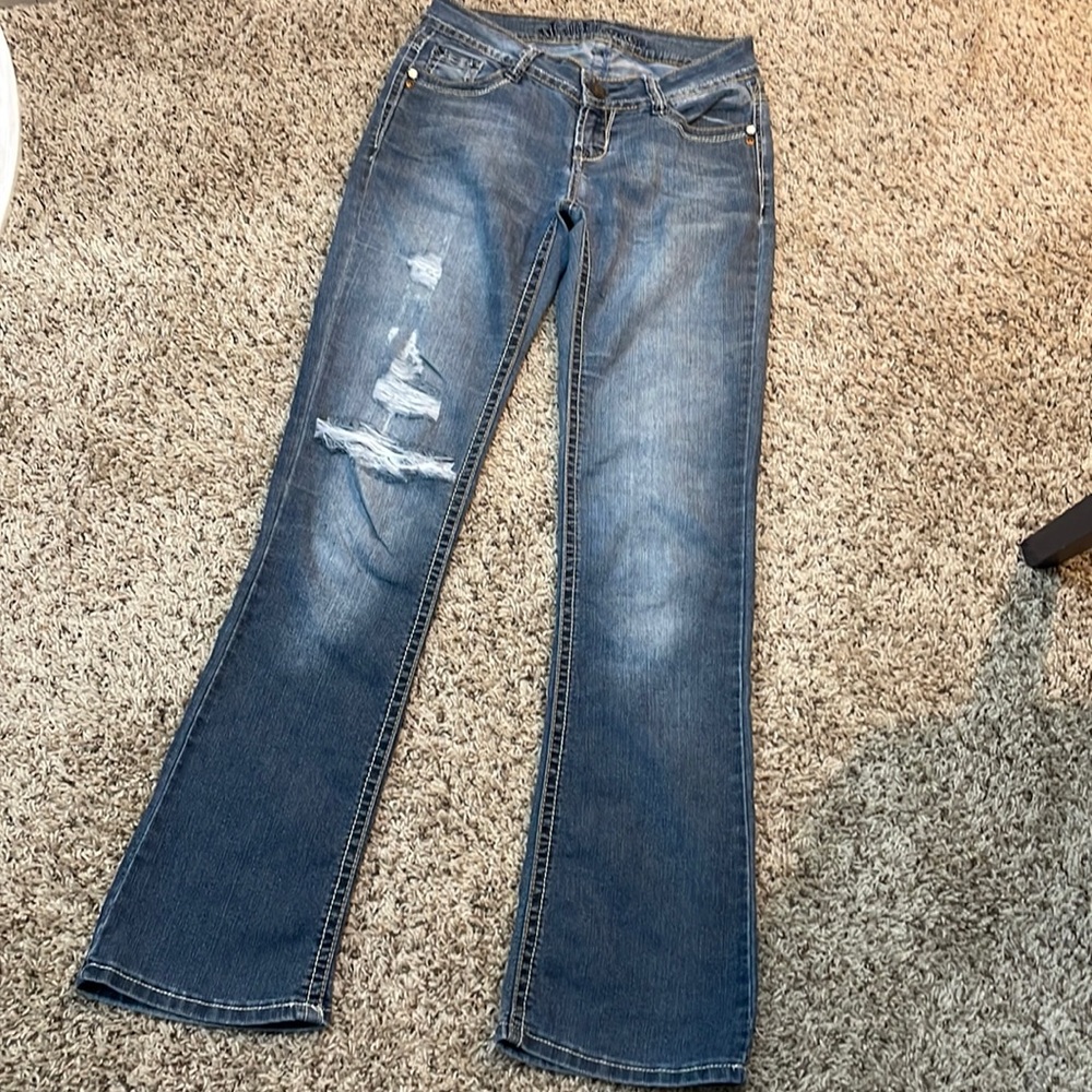 Wallflower, distressed jeans